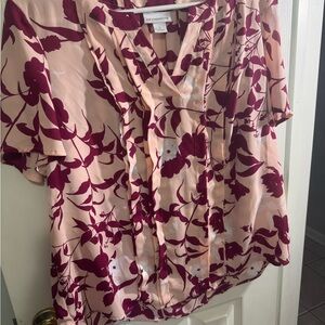 Liz Claiborne Burgundy Floral Blouse So Pretty Size Large